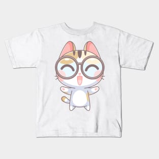 Cute cat likes to wear glasses Kids T-Shirt